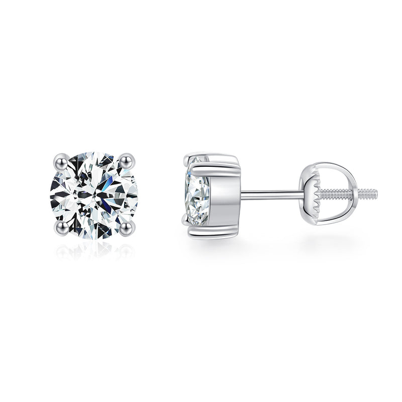 Round Moissanite Stud Earrings in Sterling Silver – Minimali - Front View - FITINY Jewelry