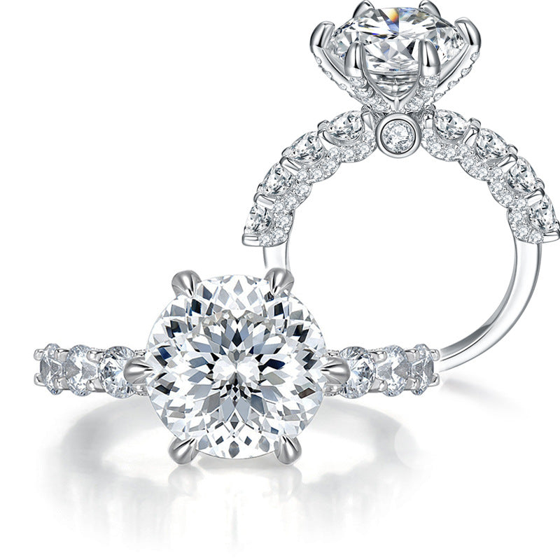 Close-up macro shot of moissanite facets catching light on FITINY Sparkle Burst Ring
