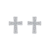 Minimalist Cross Stud Earrings in Sterling Silver with Moiss - Front View - FITINY Jewelry