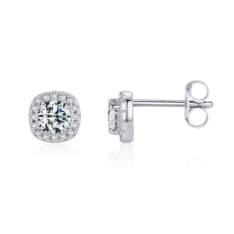 Geometric Moissanite Stud Earrings in Sterling Silver - Front View - FITINY Jewelry