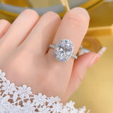 4 Carat Oval-Cut Zircon Halo Ring with Pave Band – Adjustable Luxury Design for Women