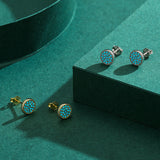 Round Turquoise Stud Earrings in Sterling Silver – Minimalis - Gift Box - FITINY Jewelry