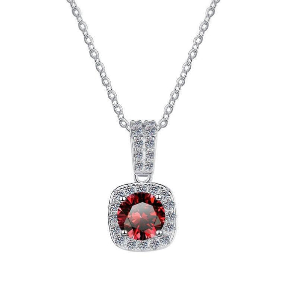S925 Colorful Moissanite Pendant Necklace with Pavé-Set Halo & Hoop, 1ct D-Grade VVS1 Moissanite in 12 Dazzling Colors with GAR Certification, Sterling Silver Necklace - FITINY Jewelry
