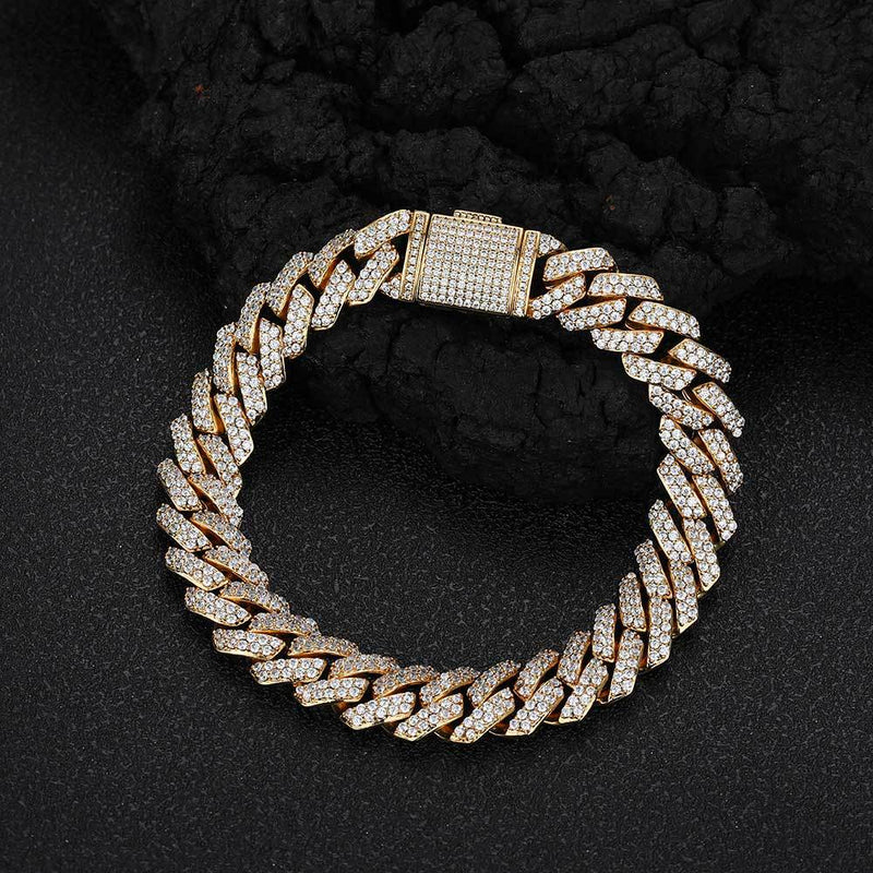 Cuban Link Zirconia Bracelet in Gold or White Gold – Bold Hi - Front View - FITINY Jewelry