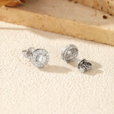 Round Moissanite Stud Earrings in Sterling Silver – Minimali - On Model View - FITINY