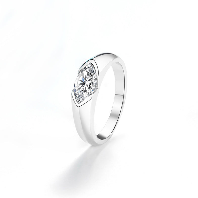 S925 18k Marquise Moissanite Wedding Engagement Ring, 5*10mm 1ct VVS D-Gragde Certified, 18K White Gold & Rhodium Plated Vintage-Inspired Luxury Solitaire for Her Him