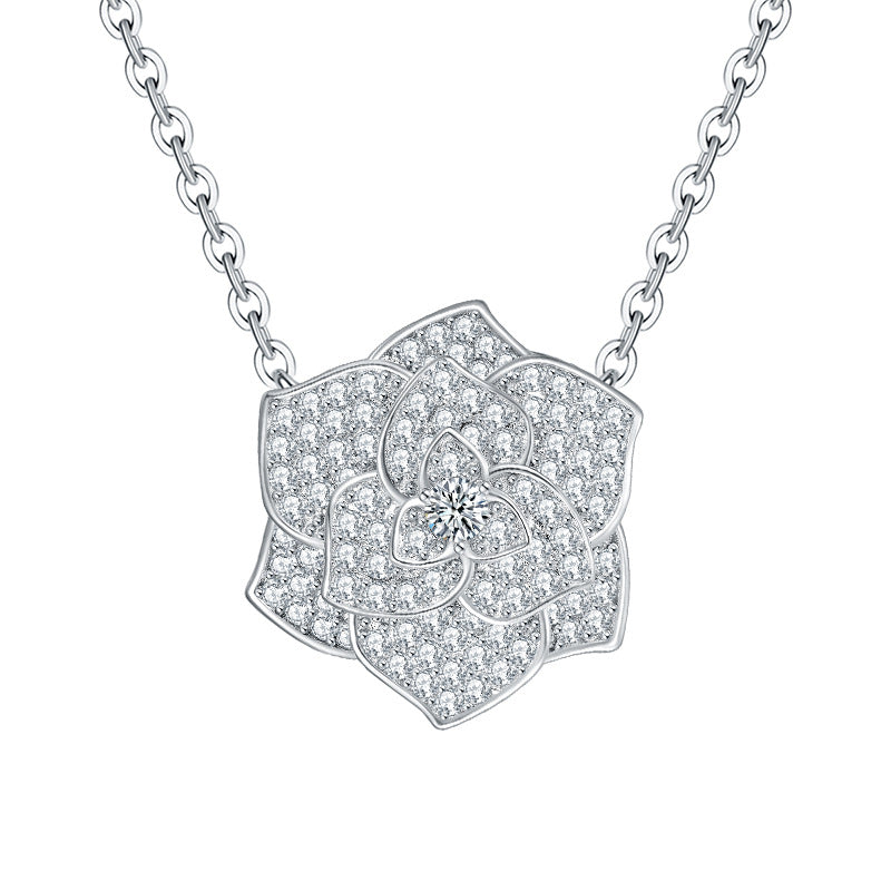 Chanel-Inspired Camellia Pendant Necklace with Brilliant Moi - Front View - FITINY Jewelry