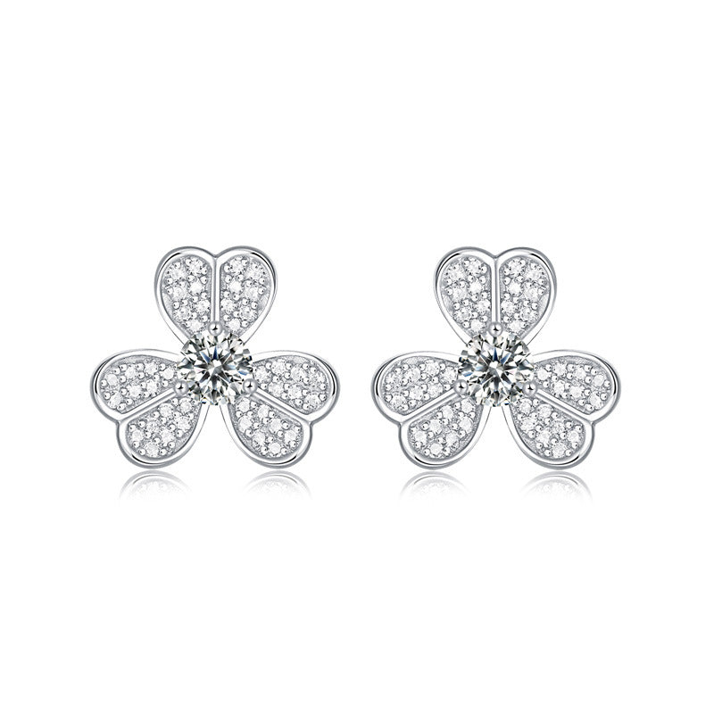 Clover Stud Earrings with 0.30 Carat Moissanite in 18K Gold- - Front View - FITINY Jewelry