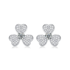 Clover Stud Earrings with 0.30 Carat Moissanite in 18K Gold- - Front View - FITINY Jewelry