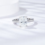 Side profile of moissanite ring highlighting geometric band shape and 18K gold plating detail