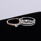 S925 Moissanite Castle Fireworks Double Layer Stacking Ring, White Gold & Rose Gold Pavé Band, Sparkling Split Color Women’s Ring Size 5–9
