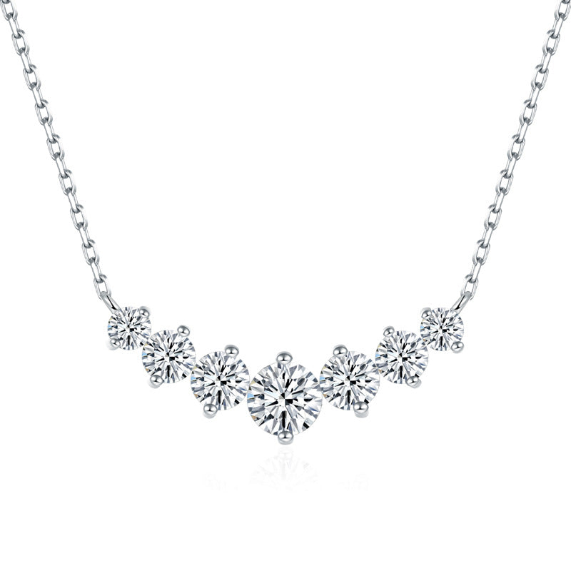 Front view of FITINY V-shaped smile pendant necklace with sparkling moissanite stones on white gold plated sterling silver