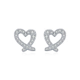 Asymmetrical Heart Stud Earrings in Sterling Silver with Moi - Front View - FITINY Jewelry