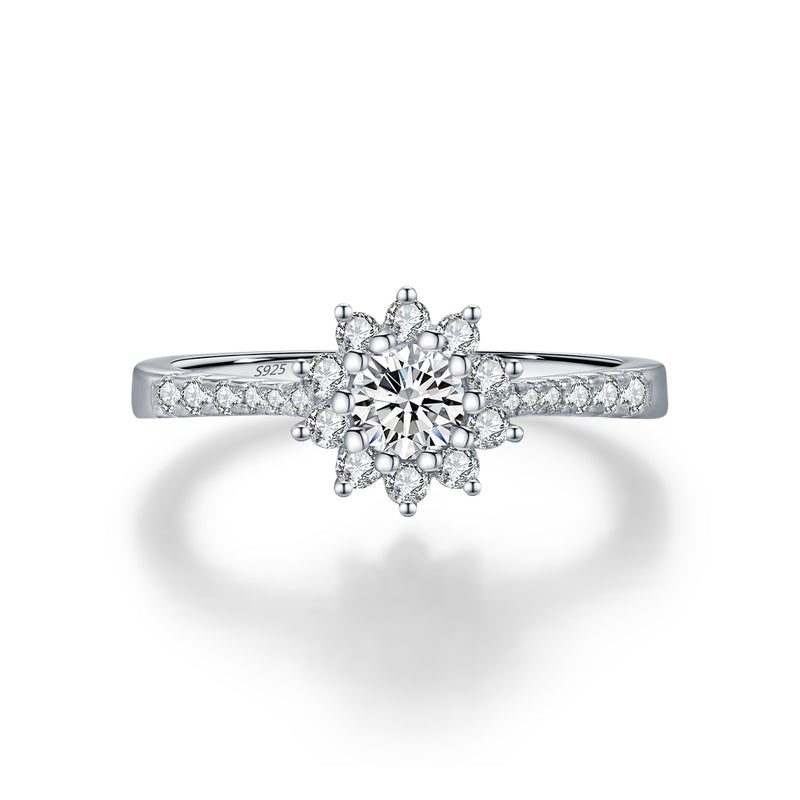 Geometric Halo Moissanite Ring in Sterling Silver – Statemen - Front View - FITINY Jewelry
