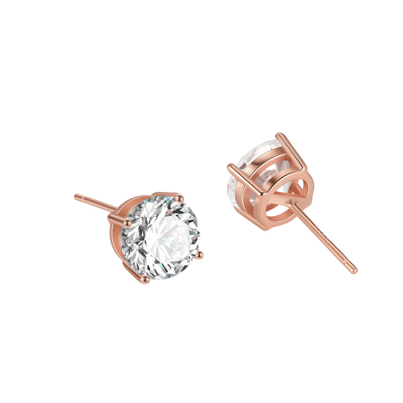 S925 Dazzling Classic 4-Prong CZ Stud Earrings, 2-8mm Round Cubic Zirconia Sterling Silver Earrings, 4 Color Options, Unisex Men Women Daily - Fitiny