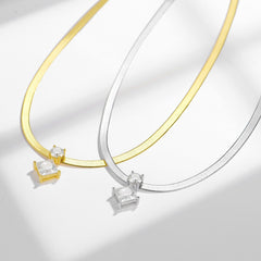 Princess-Cut Moissanite Snake Chain Necklace in Sterling Sil - Front View - FITINY Jewelry