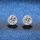 S925 Magnetic Moissanite / CZ Round Halo Stud Earrings for Men Women, 1ct 6.5mm Round Cut, Inlaid Magnetic Earrings Non-Piercing Clip On Stud Earring - Fitiny