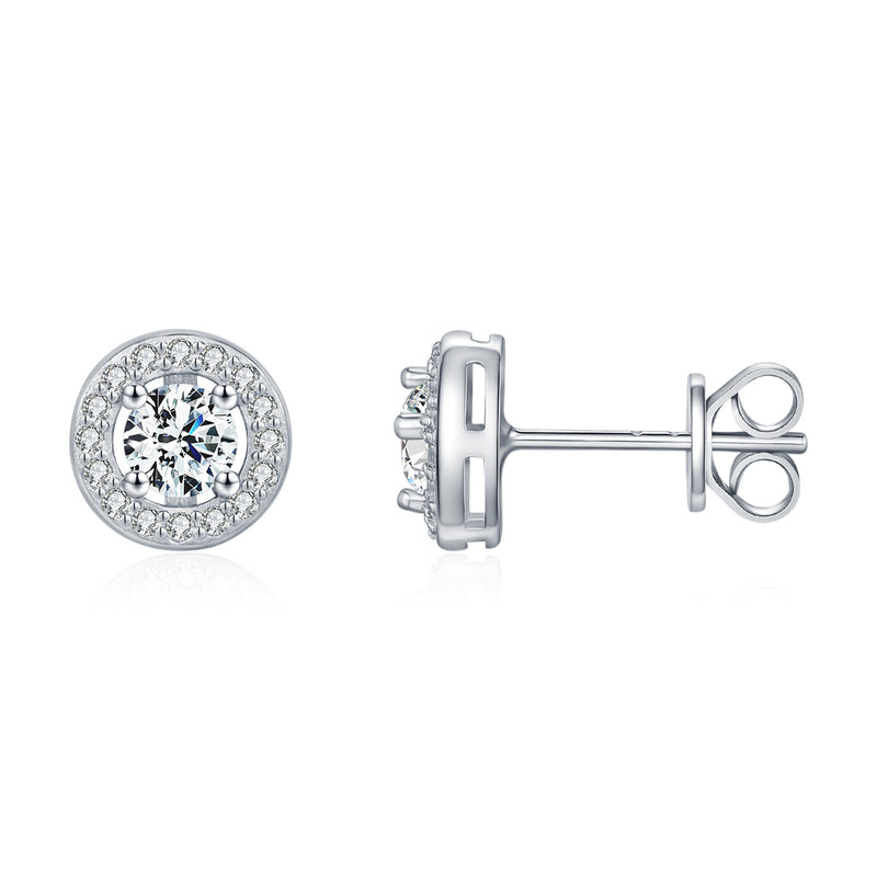 Round Moissanite Stud Earrings in Sterling Silver – Minimali - Front View - FITINY Jewelry