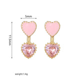 16 Pairs Pink Heart Stud Hoop Huggies Drop Earrings Set, 18K Gold Plated Stacking CZ & Pearl Designs, Planet Snowflake Moon Star