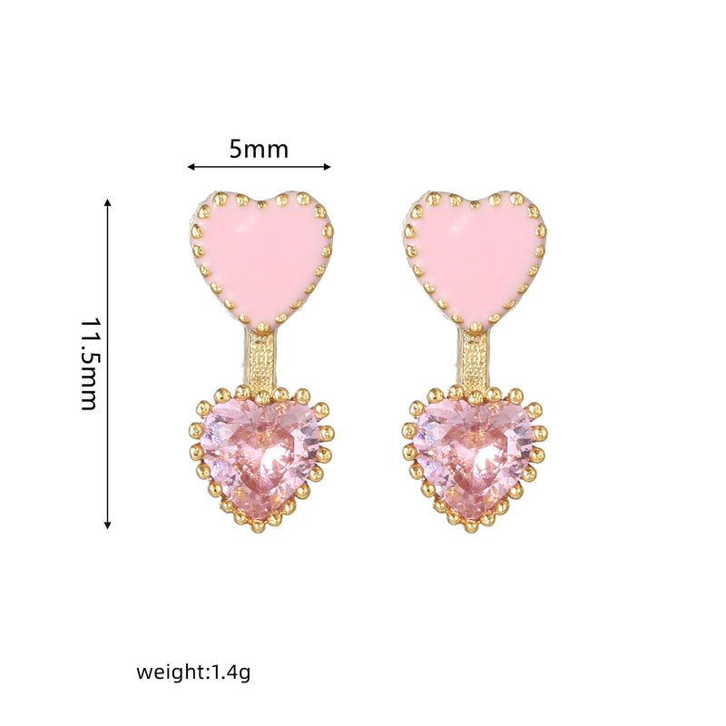 16 Pairs Pink Heart Stud Hoop Huggies Drop Earrings Set, 18K Gold Plated Stacking CZ & Pearl Designs, Planet Snowflake Moon Star
