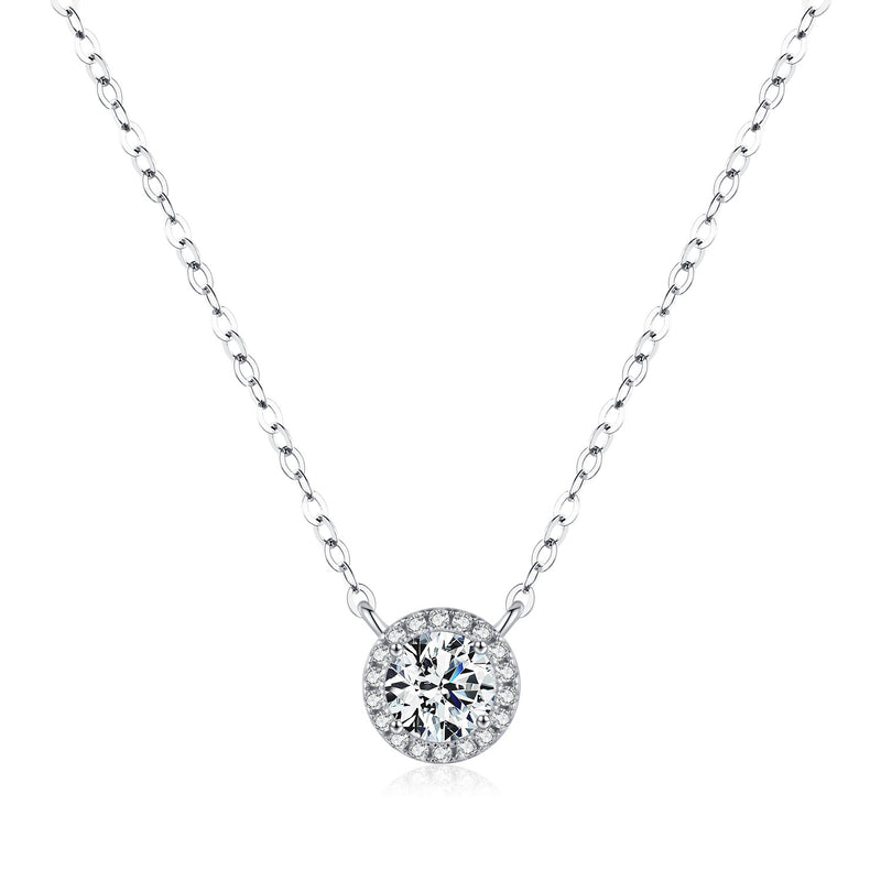 Geometric Moissanite Pendant Necklace in Sterling Silver – D - Front View - FITINY Jewelry