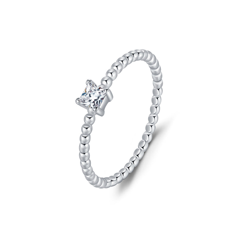 Geometric Moissanite Solitaire Ring in Sterling Silver - Front View - FITINY Jewelry
