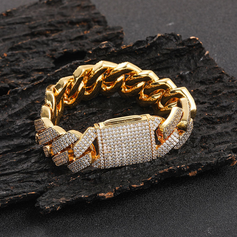 Triple-Row Cuban Link Bracelet with Diamond-Cut Rhinestones  - Front View - FITINY Jewelry