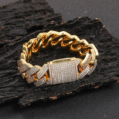 Triple-Row Cuban Link Bracelet with Diamond-Cut Rhinestones  - Front View - FITINY Jewelry
