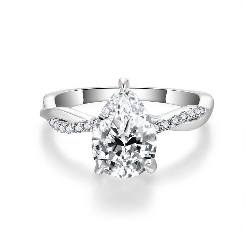 D-Grade Moissanite Drop Ring Set – 2ct Solitaire Engagement  - Front View - FITINY Jewelry