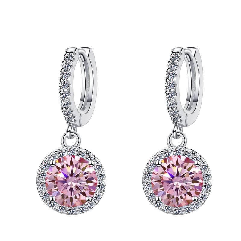 S925 Colorful Moissanite/CZ Round Halo Drop Earrings, 1ct D-Grade VVS Certificate, Hypoallergenic Sterling Silver Gift - FITINY Jewelry