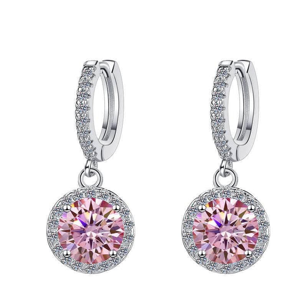 S925 Colorful Moissanite/CZ Round Halo Drop Earrings, 1ct D-Grade VVS Certificate, Hypoallergenic Sterling Silver Gift - FITINY Jewelry