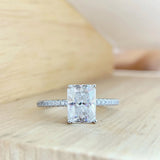 S925 Radiant Cut Moissanite & High Carbon Engagement Ring with Pavé-Set Band, 1-3 Carat VVS1 D-Color Certified, Four-Prong Sterling Silver Ring - Fitiny