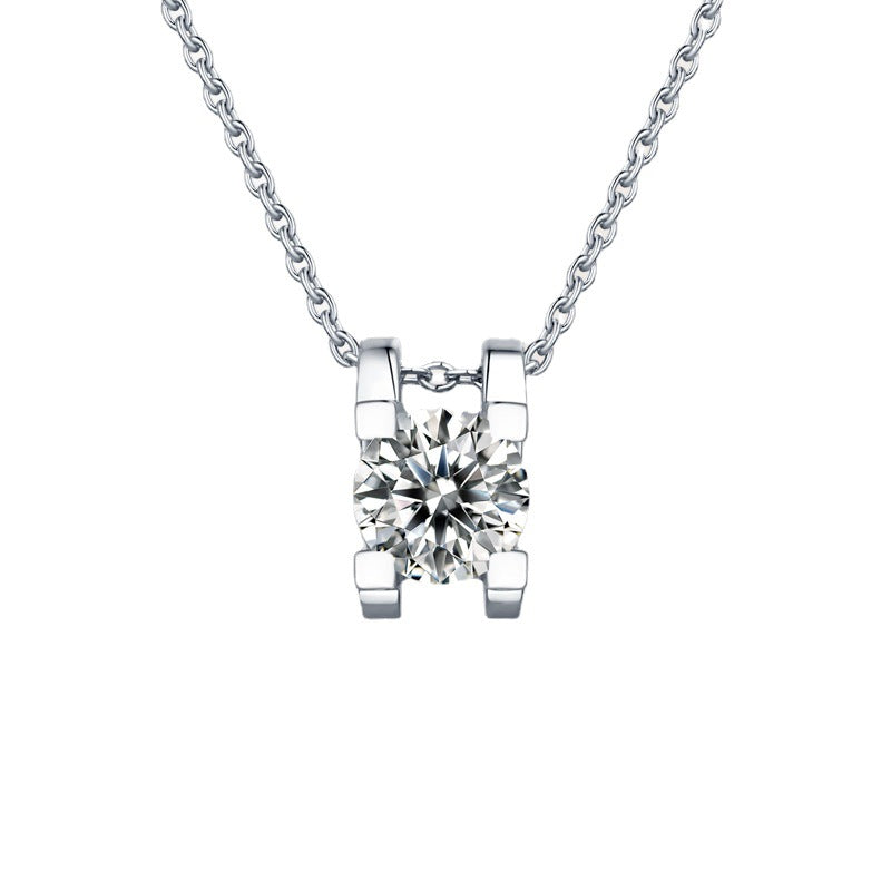Bull Head Necklace in Sterling Silver with Premium Moissanit - Front View - FITINY Jewelry