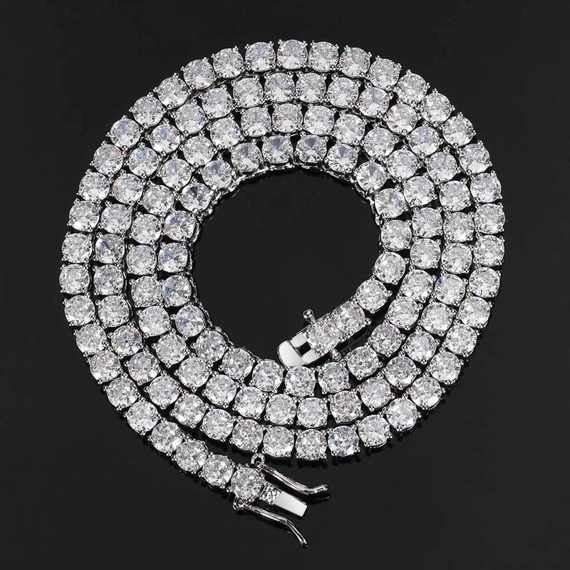 Hip Hop Iced Out Tennis Chain Necklaces, 18K Gold & White Gold Plated, 3–6mm CZ Iced Out Bling Jewelry, 16-24inch
