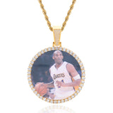 Hip Hop Round Photo Pendant Necklace with Cubic Zirconia in  - On Model View - FITINY