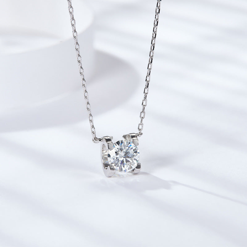 Bull Pendant Necklace with Lab-Created Moissanite – Sterling - Detail View - FITINY Jewelry
