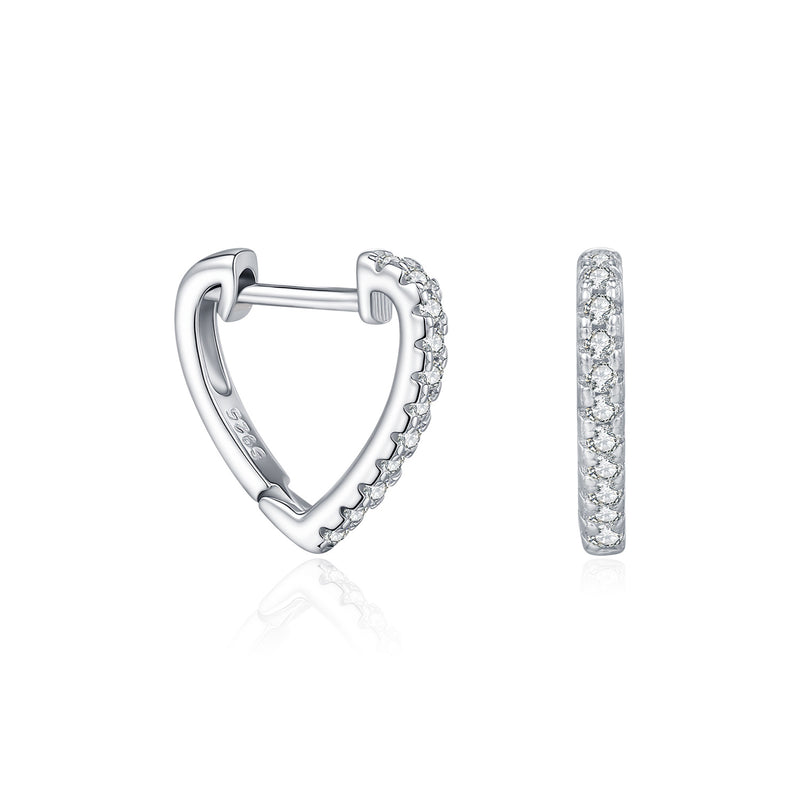 Heart-Shaped Moissanite Accent Earrings in Sterling Silver - Front View - FITINY Jewelry