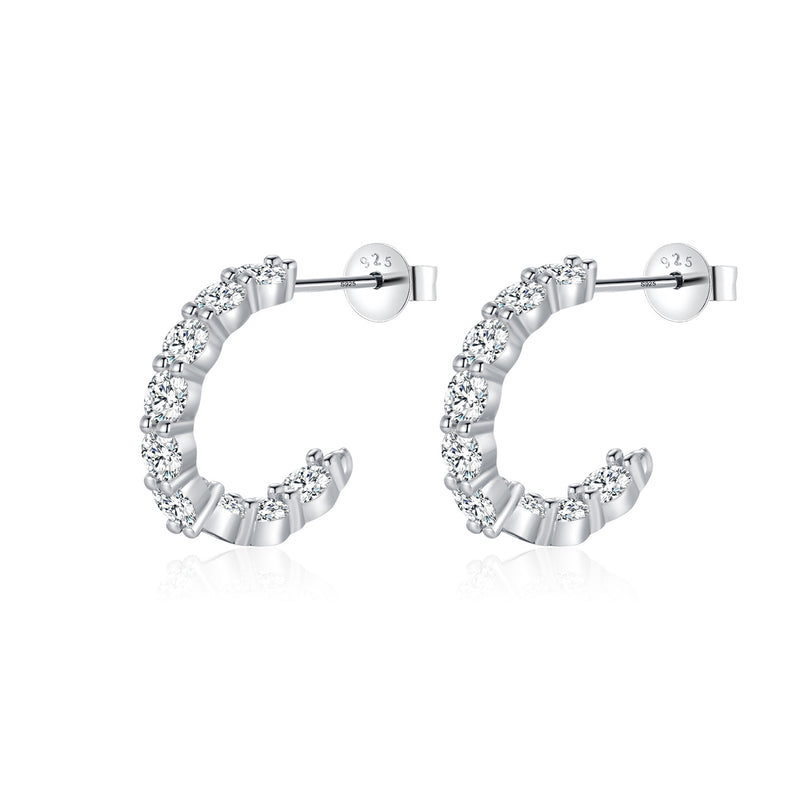C-Shape Moissanite Stud Earrings in Sterling Silver - Front View - FITINY Jewelry