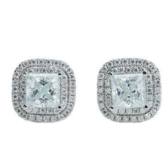 Geometric Moissanite Stud Earrings in Sterling Silver with 1 - Front View - FITINY Jewelry