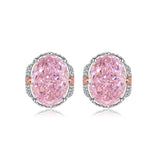Multicolor Ice Flower Cut Oval CZ Stud Earrings, 7*9mm 8A Cubic Zirconia, S925 Silver Needle, Two-Tone Pave CZ Halo, Dainty Luxe