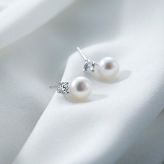 Elegant French-Inspired Freshwater Pearl & Moissanite Stud E - Front View - FITINY Jewelry