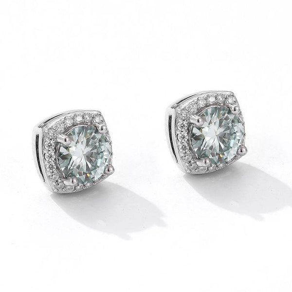 S925 Magnetic Multicolor Moissanite Square Halo Stud Earrings for Men Women, 0.5/1ct Round Cut, Inlaid Magnetic Earrings Non-Piercing Clip On Stud Earring - FITINY Jewelry