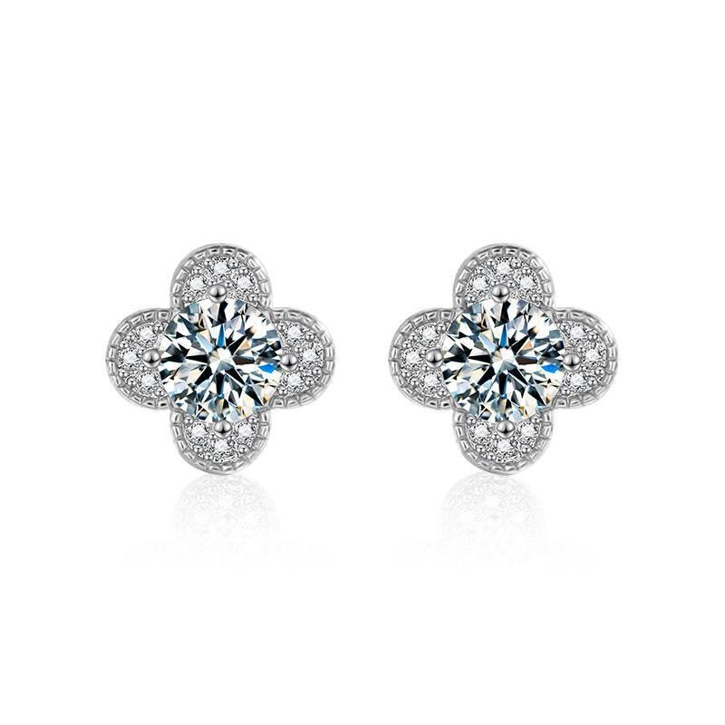 S925 Moissanite Clover Stud Earrings, Sterling Silver Minimalist Earrings Jewelry - FITINY Jewelry