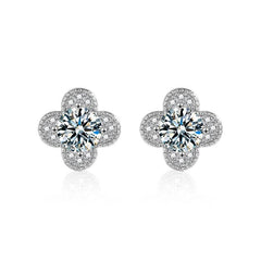 S925 Moissanite Clover Stud Earrings, Sterling Silver Minimalist Earrings Jewelry - FITINY Jewelry