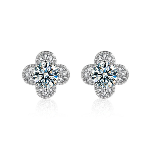 S925 Moissanite Clover Stud Earrings, Sterling Silver Minimalist Earrings Jewelry