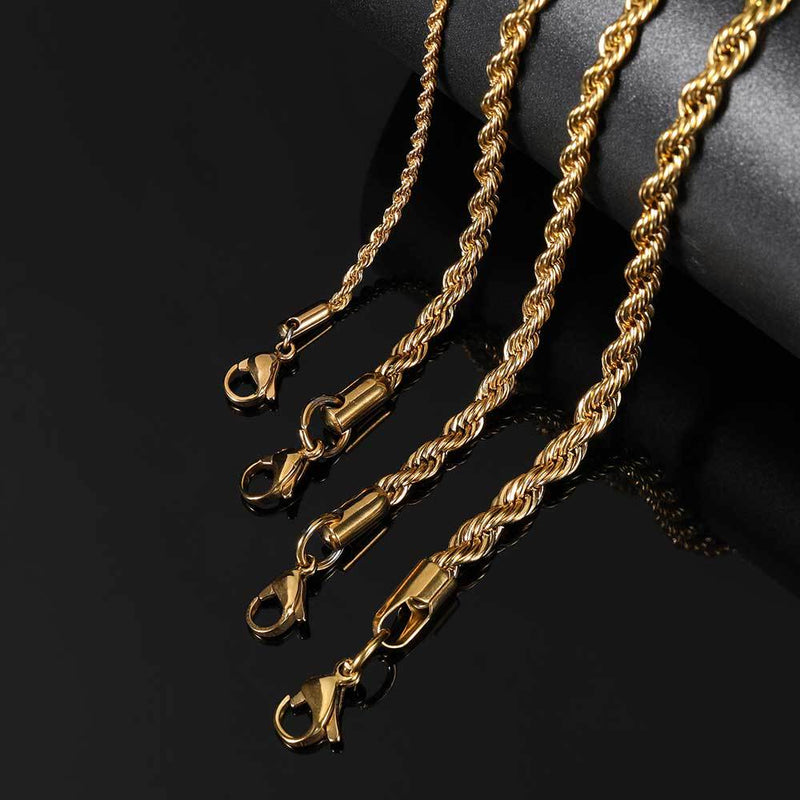 Twisted Rope Chain Necklace in Stainless Steel – Hip Hop Sty - Front View - FITINY Jewelry