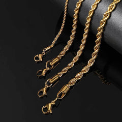 Twisted Rope Chain Necklace in Stainless Steel – Hip Hop Sty - Front View - FITINY Jewelry