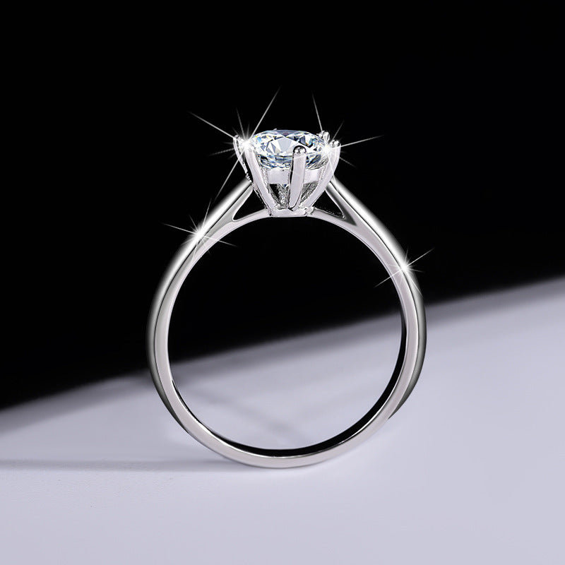 S925 Classic 6-Prong Moissanite Engagement Ring, 0.5–3ct Round Cut D-Grade VVS Certified Solitaire, Sterling Silver Wedding Gift for Her Him
