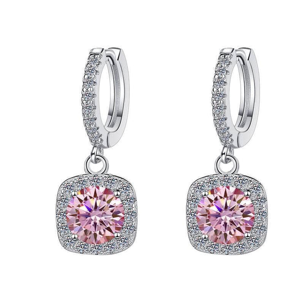 S925 Colorful Moissanite Halo Earrings with Pavé-Set Halo & Hoop, VVS1 Certified, 12 Vibrant Colors , Sterling Silver - FITINY Jewelry