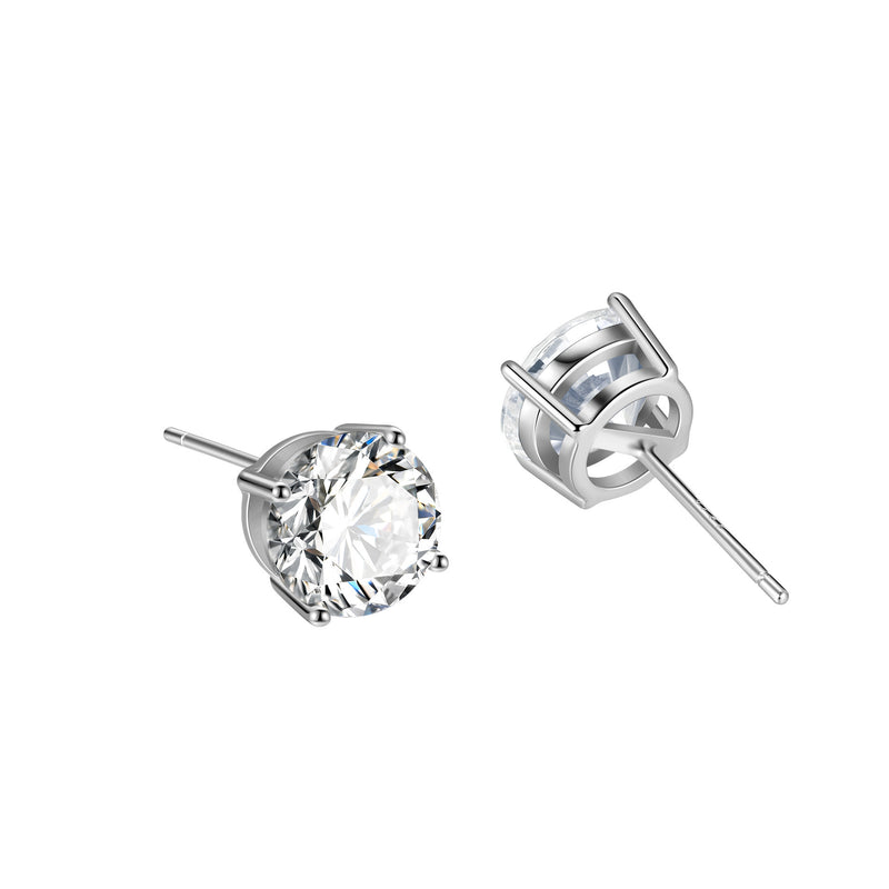 S925 Dazzling Classic 4-Prong CZ Stud Earrings, 2-8mm Round Cubic Zirconia Sterling Silver Earrings, 4 Color Options, Unisex Men Women Daily - Fitiny